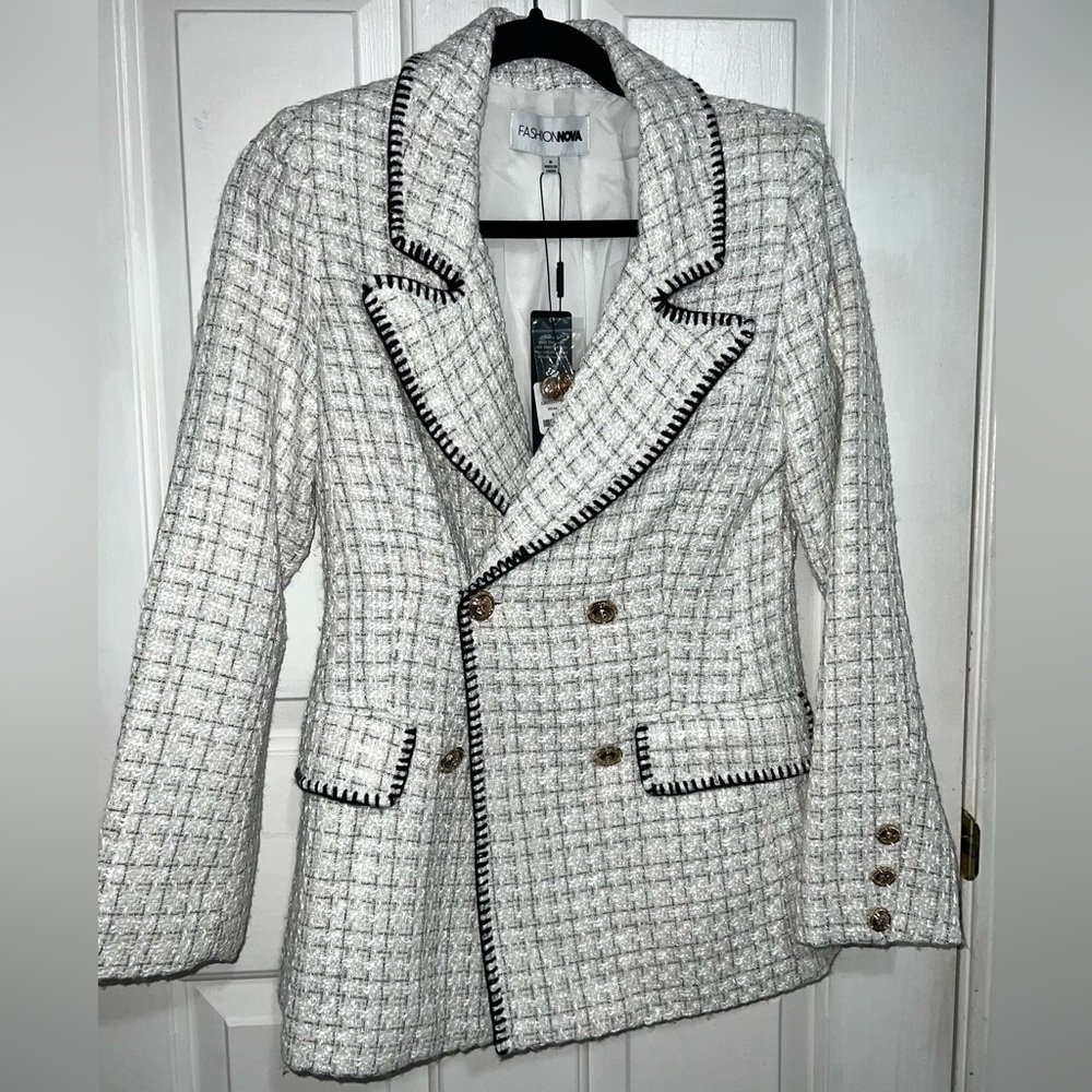 White Tweed Blazer Jacket